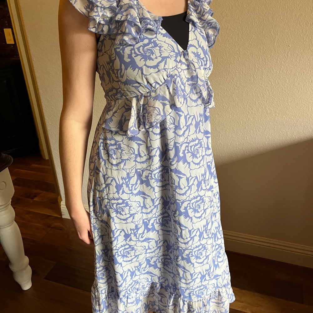 Pinch White and Blue Ruffled Tiered Sundress